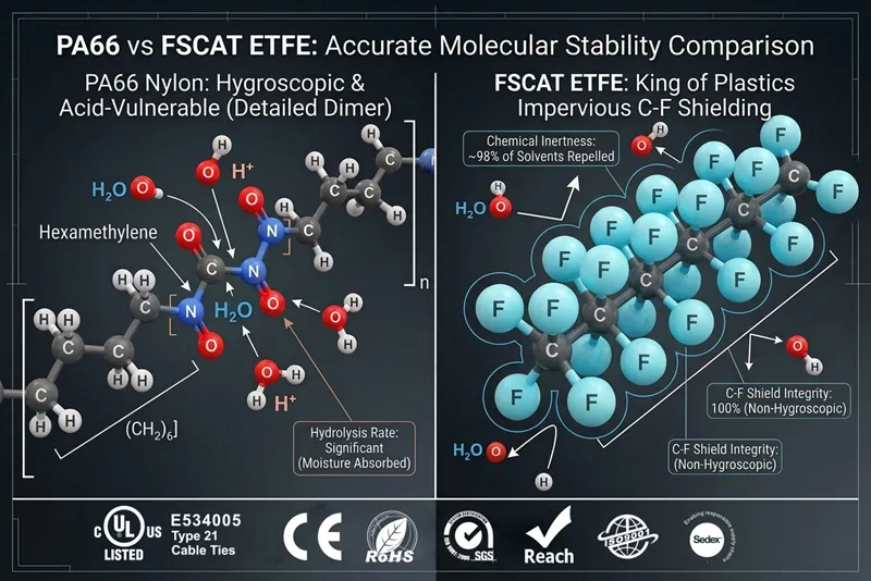 ETFE cable ties are molded from a specialized fluoropolymer that combines mechanical toughness with the high-end chemical resistance of the Teflon family.